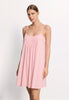 Front view of a women model wearing HA coral pink cotton Spaghetti Dress 90cm