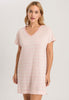 Front view of a women model wearing HA coral stripes cotton S/SLV Nightdress 85cm