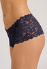 Close-up view of a women model wearing HA deep navy modal/viscose/tencel Full Brief