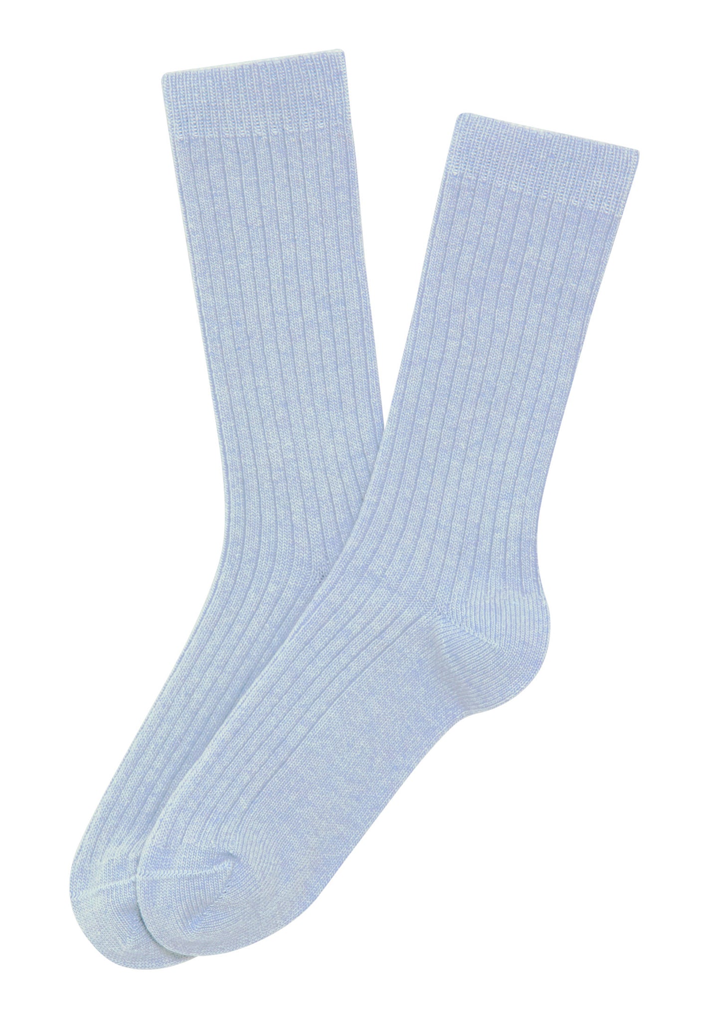 General view of a women model wearing HA chalky blue wool Socks