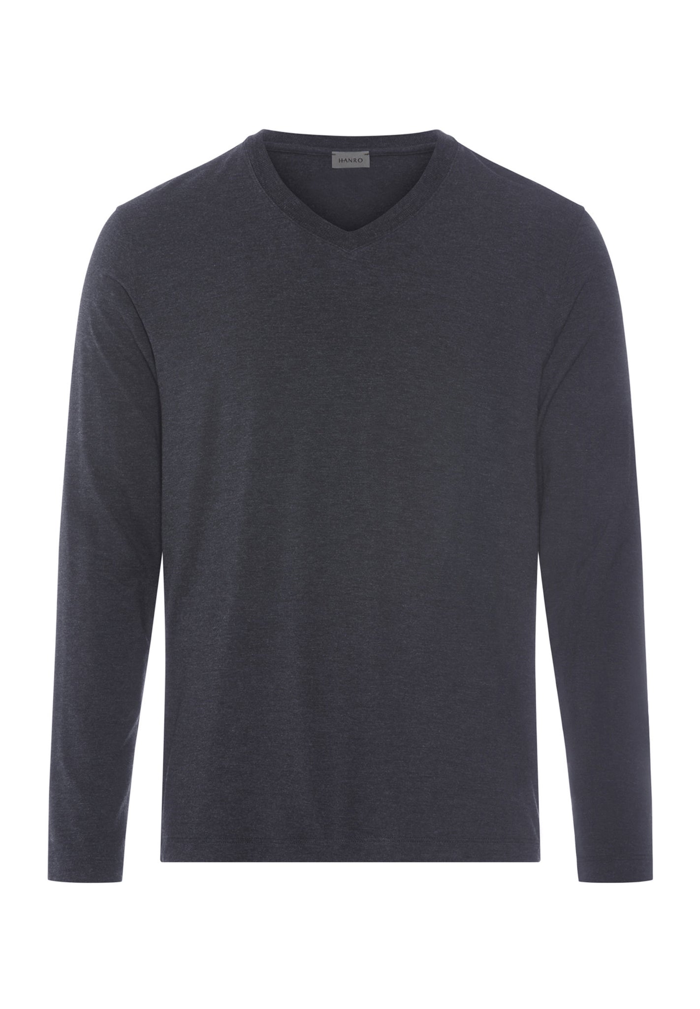 Front cutout view of HA charcoal melange modal/viscose/tencel L/SLV Shirt V-Neck