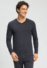 Front view of a men model wearing HA charcoal melange modal/viscose/tencel L/SLV Shirt V-Neck