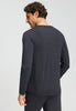 Back view of a men model wearing HA charcoal melange modal/viscose/tencel L/SLV Shirt V-Neck