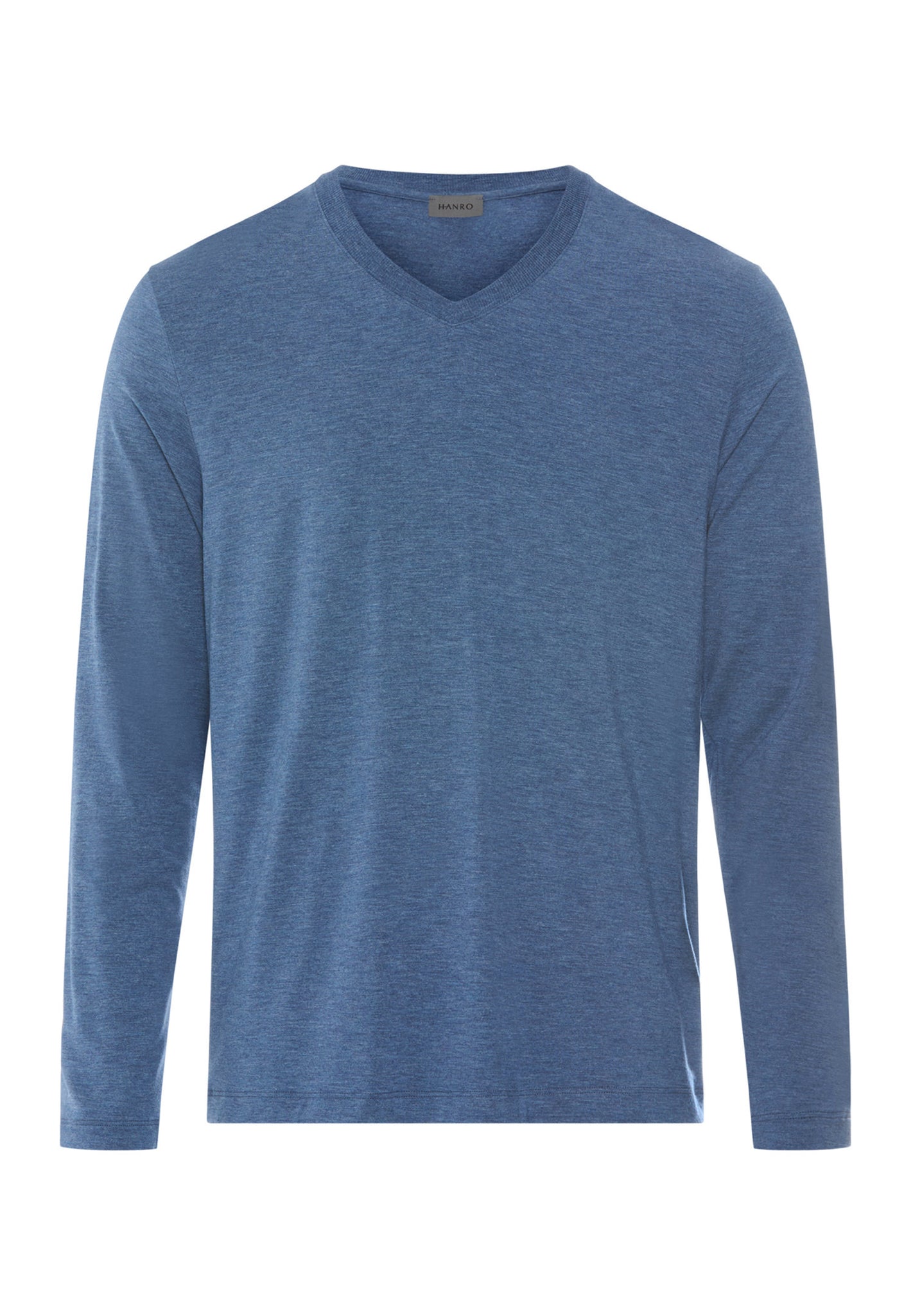 Front cutout view of HA tanzanite melange modal/viscose/tencel L/SLV Shirt V-Neck