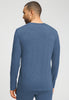 Back view of a men model wearing HA tanzanite melange modal/viscose/tencel L/SLV Shirt V-Neck