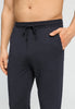 Close-up view of a men model wearing HA charcoal melange modal/viscose/tencel Long Pants