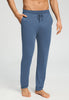 Front view of a men model wearing HA tanzanite melange modal/viscose/tencel Long Pants
