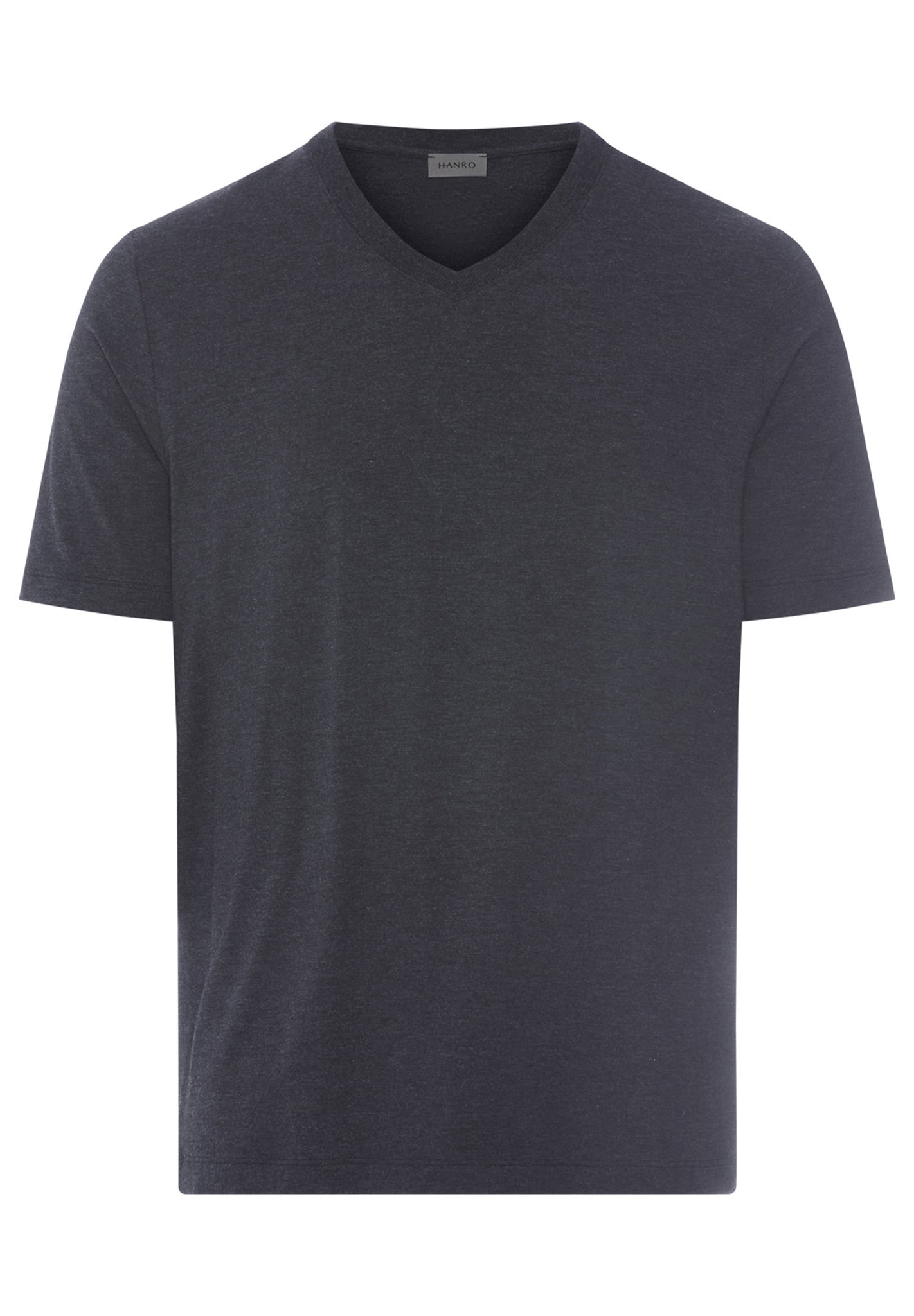 Front cutout view of HA charcoal melange modal/viscose/tencel S/SLV Shirt V-Neck