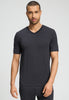 Front view of a men model wearing HA charcoal melange modal/viscose/tencel S/SLV Shirt V-Neck