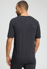 Back view of a men model wearing HA charcoal melange modal/viscose/tencel S/SLV Shirt V-Neck