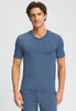 Front view of a men model wearing HA tanzanite melange modal/viscose/tencel S/SLV Shirt V-Neck