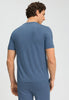 Back view of a men model wearing HA tanzanite melange modal/viscose/tencel S/SLV Shirt V-Neck