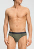 Front view of a men model wearing HA charcoal art / smokey olive cotton Briefs 2Pack