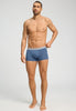 Full-body view of a men model wearing HA stormy gray/tanzanite cotton Pants 2Pack