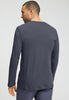 Back view of a men model wearing HA stormy gray cotton L/SLV Henley Shirt