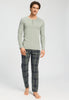 Full-body view of a men model wearing HA willow squares cotton Long Pants