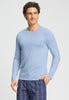 Front view of a men model wearing HA cashmere blue cotton L/SLV Shirt