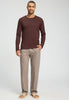 Full-body view of a men model wearing HA glazed chocolate cotton L/SLV Shirt