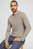 Close-up view of a men model wearing HA wooly beige cotton L/SLV Shirt