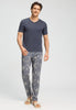Full-body view of a men model wearing HA stormy gray cotton S/SLV Shirt V-Neck