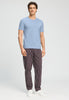 Full-body view of a men model wearing HA cashmere blue cotton S/SLV Shirt