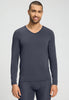Front view of a men model wearing HA stormy gray modal/viscose/tencel L/SLV Shirt V-Neck