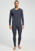 Full-body view of a men model wearing HA stormy gray modal/viscose/tencel L/SLV Shirt V-Neck