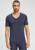 Front view of a men model wearing HA stormy gray modal/viscose/tencel S/SLV Shirt V-Neck
