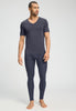 Full-body view of a men model wearing HA stormy gray modal/viscose/tencel S/SLV Shirt V-Neck