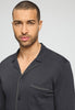 Close-up view of a men model wearing HA charcoal art cotton L/SLV Pajama