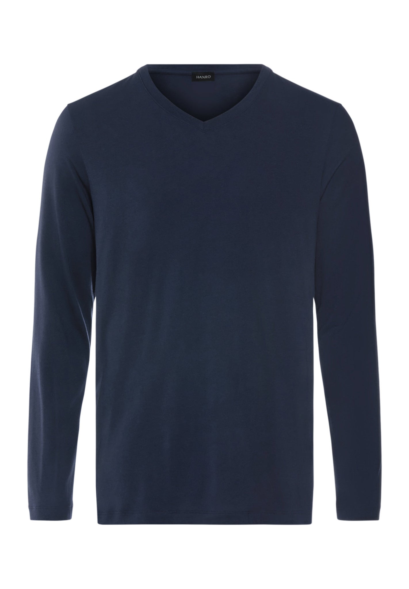 Front cutout view of HA deep navy cotton L/SLV Shirt V-Neck