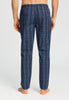 Back view of a men model wearing HA checked blue cotton Long Pants