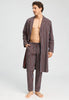 Full-body view of a men model wearing HA libra stripes cotton Robe