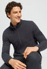 Close-up view of a men model wearing HA smokey charcoal cotton Cardigan