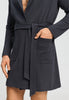 Close-up view of a men model wearing HA smokey charcoal cotton Robe