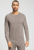 Front view of a men model wearing HA toffee melange modal/viscose/tencel L/SLV Shirt