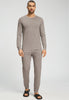 Full-body view of a men model wearing HA toffee melange modal/viscose/tencel L/SLV Shirt