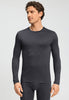 Front view of a men model wearing HA charcoal art modal/viscose/tencel L/SLV Shirt