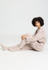 Full-body view of a women model wearing HA light linen wool Socks