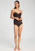 Full-body view of a women model wearing HA mocha brown microfibre Midi Briefs