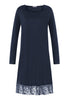 Front cutout view of HA deep navy modal/viscose/tencel L/SLV Nightdress 100cm