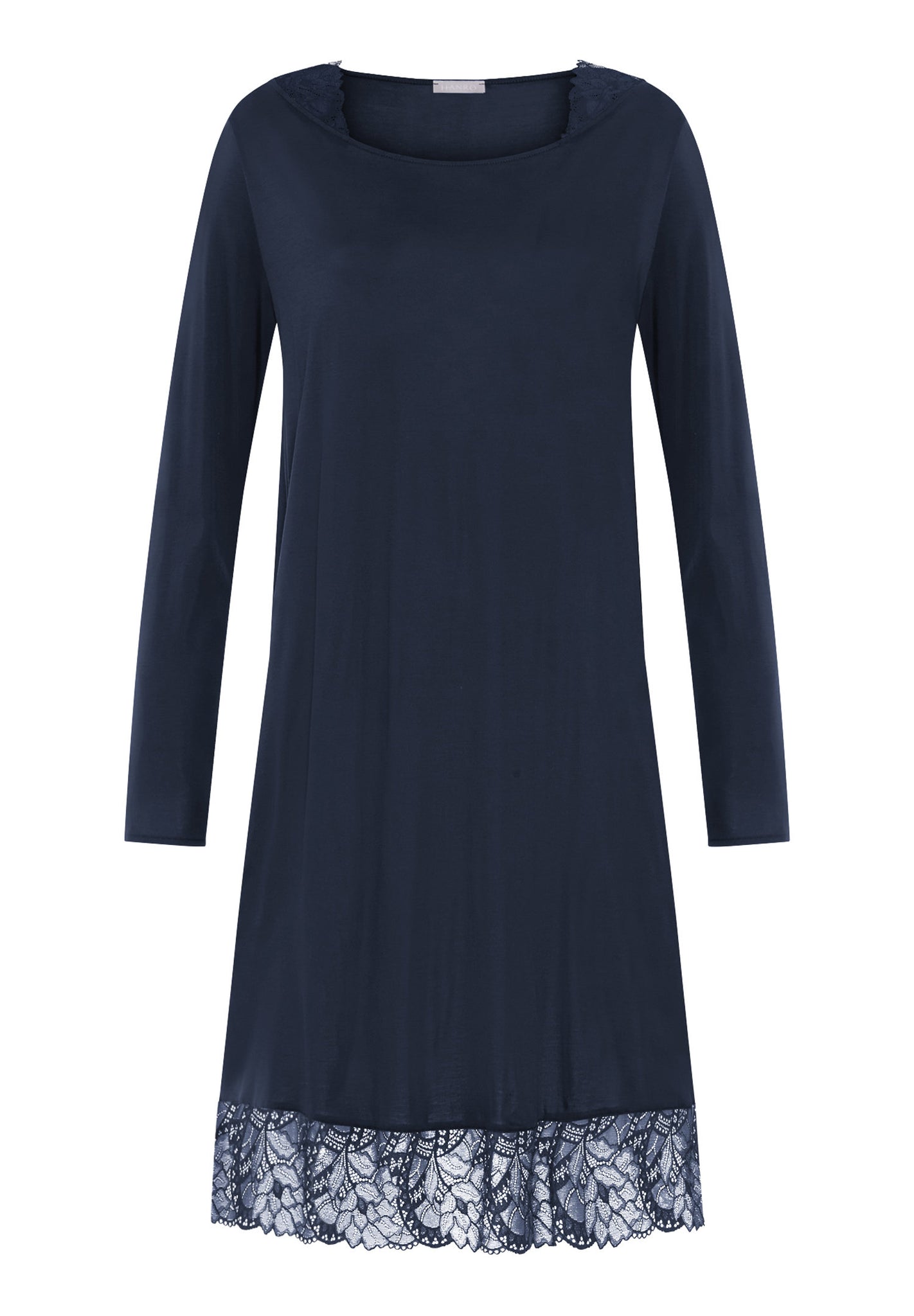 Front cutout view of HA deep navy modal/viscose/tencel L/SLV Nightdress 100cm