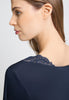 Close-up view of a women model wearing HA deep navy modal/viscose/tencel L/SLV Nightdress 100cm
