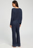 Back view of a women model wearing HA deep navy modal/viscose/tencel L/SLV Pajama