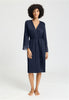 Front view of a women model wearing HA deep navy modal/viscose/tencel Robe 110cm