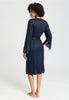 Back view of a women model wearing HA deep navy modal/viscose/tencel Robe 110cm