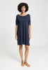 Front view of a women model wearing HA deep navy modal/viscose/tencel S/SLV Nightdress 95cm