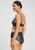 Back view of a women model wearing HA deep navy modal/viscose/tencel Light Padded Soft Cup Bra