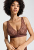 Close-up view of a women model wearing HA cinnamon modal/viscose/tencel Light Padded Soft Cup Bra
