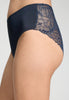 Close-up view of a women model wearing HA deep navy modal/viscose/tencel Maxi Briefs